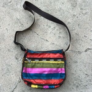 LeSportsac Delux Retro Colorful Stripe Crossbody Nylon Purse